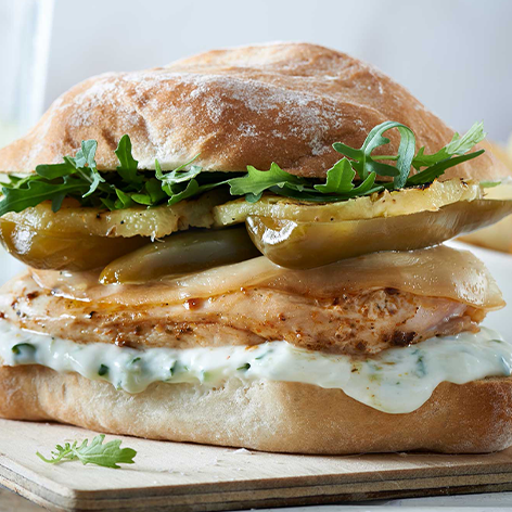 Chicken sandwich with Peppadew jalapeño halves